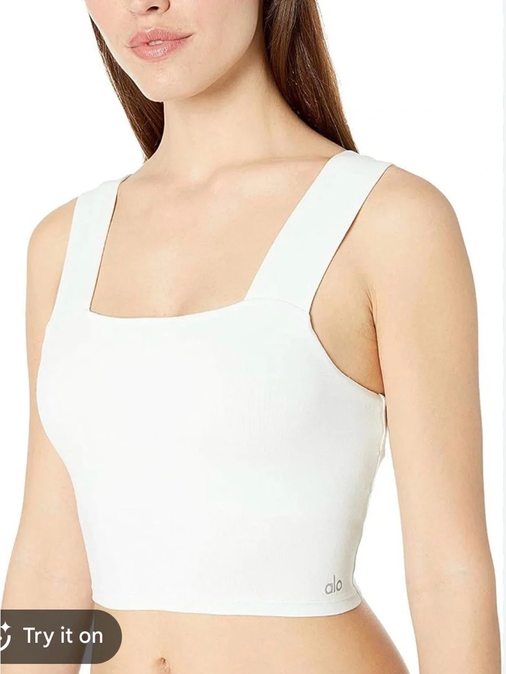 ALO Yoga White Ribbed Square-Neck Crop Tank